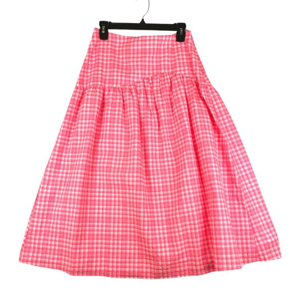 TOPSHOP Fluro Neon Pink Check Pattern High Waist Midi Length Skirt NWT Size 10 - Picture 3 of 5